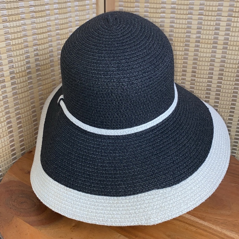 🔶Magid Hats Paper Straw Sun Hat Black & White Wide Brim Beach Resort Packable - Picture 3 of 5
